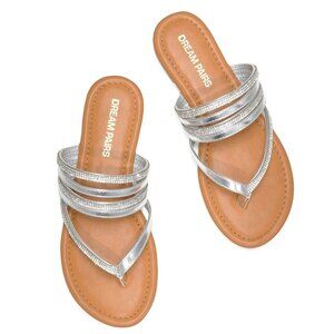 Dream Pairs Size 8.5 Thong Sandals Womens Silver Rhinestone Embellished